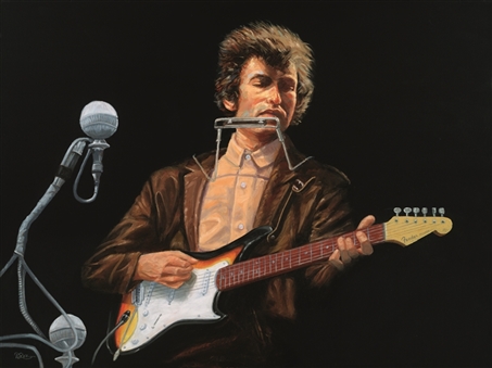 Newport Folk Festival "Dylan Plugs In" Original Oil Painting by Dick Perez - The First Rock n Roll Artwork of Perezs 40-Year Career! 